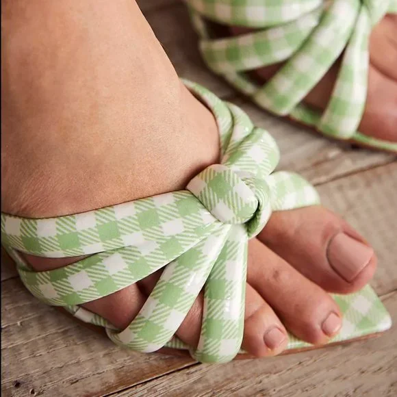 Free People by Vicenza "Evie" Green Gingham Pointed Kitten Heels | Size 8 | NEW - Picture 4 of 11
